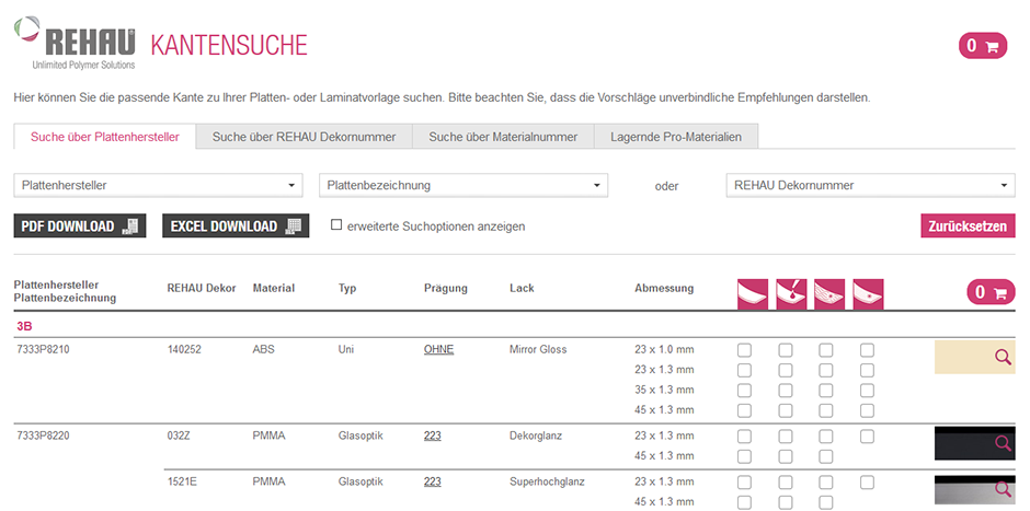 Rehau Kantenkollektion